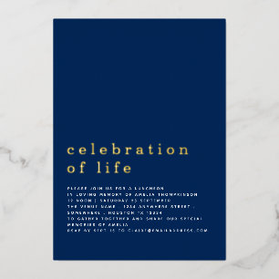 Invitación Con Relieve Metalizado Celebración Minimalista De La Vida Almuerzo Azul M