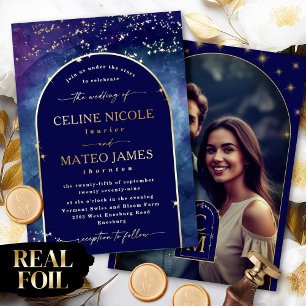 Invitación Con Relieve Metalizado Celine • Foto de compromiso con cielo nocturno arq