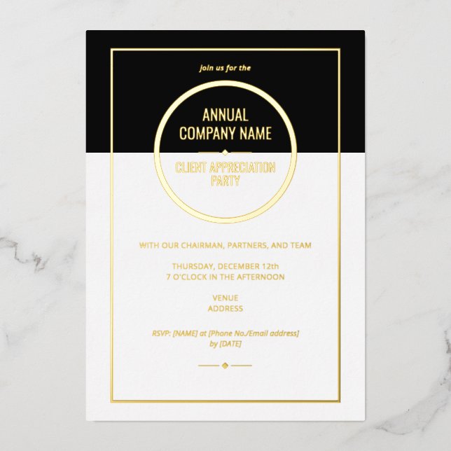 Invitación Con Relieve Metalizado Cena Anual de Agradecimiento a la Empresa Fiesta d (Anverso)