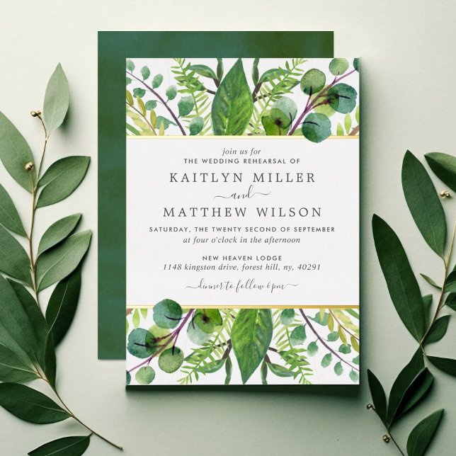Invitación Con Relieve Metalizado Cena Boda de vegetación botánica (Subido por el creador)