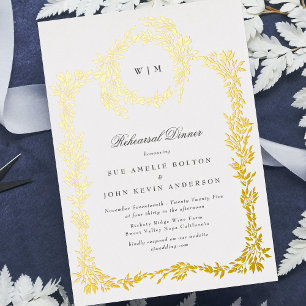 Invitación Con Relieve Metalizado Cena clásica de monograma Escudo de oro