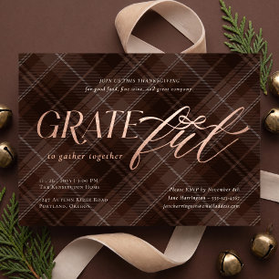 Invitación Con Relieve Metalizado Cena de Acción de Gracias agradecida con lazo eleg