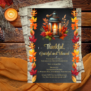 Invitación Con Relieve Metalizado Cena de Acción de Gracias Agradecido Agradecida y