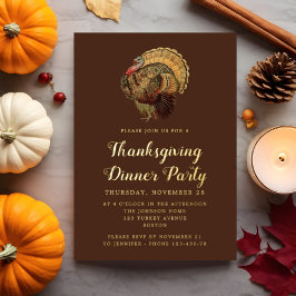 Invitación Con Relieve Metalizado Cena de Acción de Gracias de Pavo Vintage Elegante