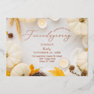 Invitación Con Relieve Metalizado Cena de Acción de Gracias de Pumpkin Friendsgiving