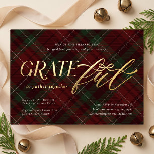 Invitación Con Relieve Metalizado Cena de Acción de Gracias Grata con Lazo Elegante