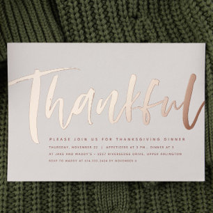 Invitación Con Relieve Metalizado Cena de Acción de Gracias moderna en oro rosa agra