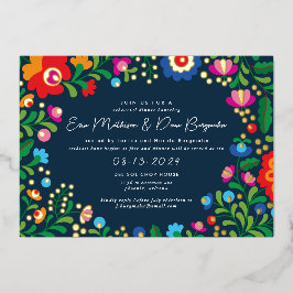 Invitación Con Relieve Metalizado Cena de Boda de bordado mexicano