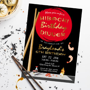 Invitación Con Relieve Metalizado Cena de cumpleaños Hibachi Fiesta Hibachi