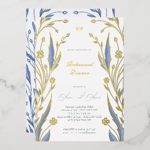 Invitación Con Relieve Metalizado Cena de Ensayo de Blue Buttercup