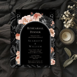 Invitación Con Relieve Metalizado Cena de ensayo de boda con arco gótico vintage de