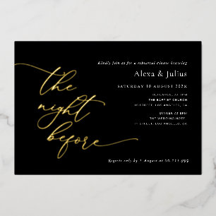 Invitación Con Relieve Metalizado Cena de ensayo de boda con letras doradas modernas
