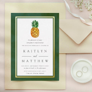 Invitación Con Relieve Metalizado Cena de Ensayo de Boda de Piña Tropical Real