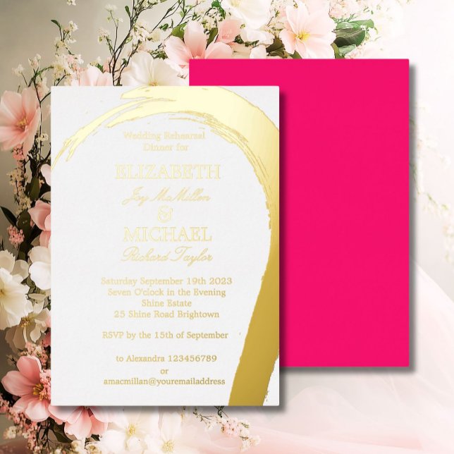Invitación Con Relieve Metalizado Cena de ensayo de boda formal elegante dorado rosa (Subido por el creador)