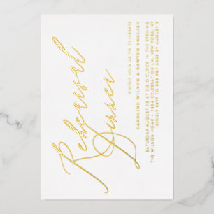 Invitación Con Relieve Metalizado Cena de Ensayo de Caligrafía Elegante con Hoja de