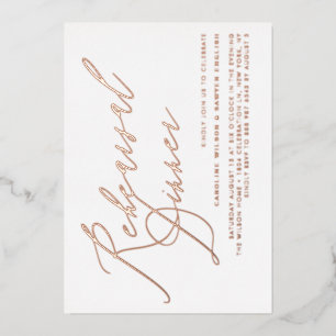 Invitación Con Relieve Metalizado Cena de Ensayo de Caligrafía Elegante Rosa Dorado