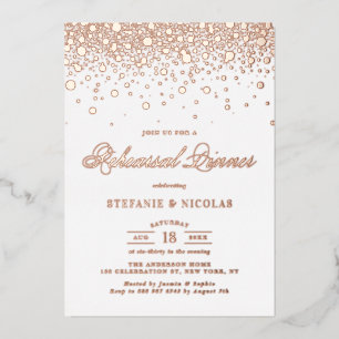 Invitación Con Relieve Metalizado Cena de ensayo de confeti de papel de oro rosa ele