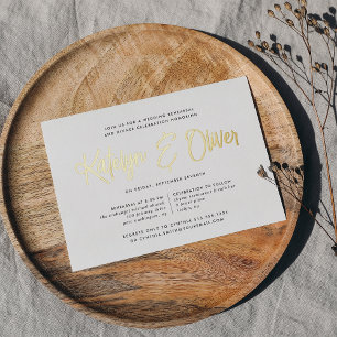 Invitación Con Relieve Metalizado Cena de Ensayo de Firma Moderna Dorada