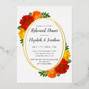Invitación Con Relieve Metalizado Cena de ensayo de florales de otoño