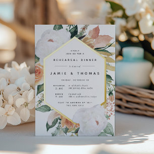 Invitación Con Relieve Metalizado Cena de Ensayo de Flores Modernas Boho