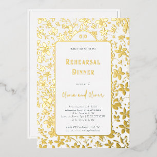 Invitación Con Relieve Metalizado Cena de ensayo de flores pequeñas