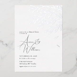 Invitación Con Relieve Metalizado Cena de ensayo de hojas de plata botánica