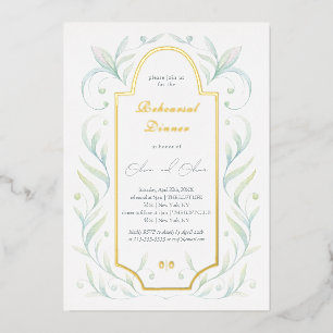 Invitación Con Relieve Metalizado Cena de ensayo de hojas verdes