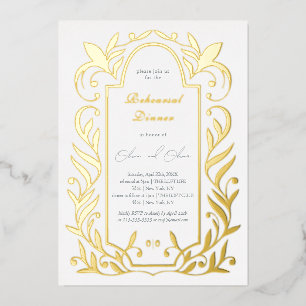 Invitación Con Relieve Metalizado Cena de ensayo de hojas verdes