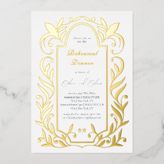 Invitación Con Relieve Metalizado Cena de ensayo de hojas verdes