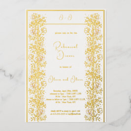 Invitación Con Relieve Metalizado Cena de ensayo de magnolia rosada