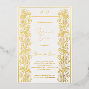 Invitación Con Relieve Metalizado Cena de ensayo de magnolia rosada