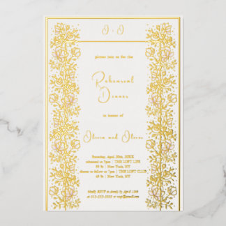 Invitación Con Relieve Metalizado Cena de ensayo de magnolia rosada