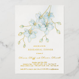 Invitación Con Relieve Metalizado Cena de Ensayo de Orquídea Azul Suave