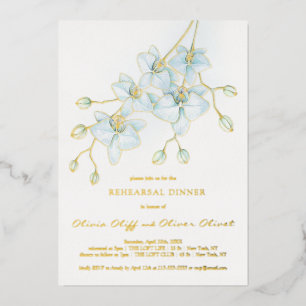 Invitación Con Relieve Metalizado Cena de Ensayo de Orquídea Azul Suave