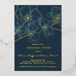 Invitación Con Relieve Metalizado Cena de ensayo de orquídeas azules blandas