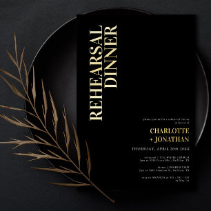 Invitación Con Relieve Metalizado Cena de ensayo de papel de aluminio negro y dorado