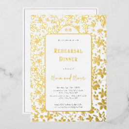 Invitación Con Relieve Metalizado Cena de ensayo de pequeñas flores