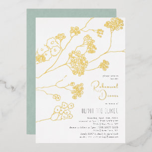 Invitación Con Relieve Metalizado Cena de Ensayo de Pequeñas Flores Blancas