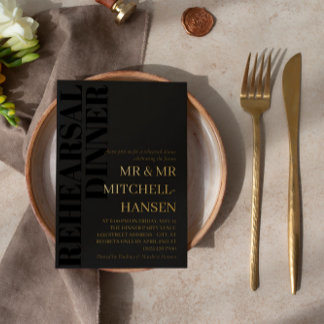 Invitación Con Relieve Metalizado Cena de Ensayo de Tipografía Negra y Dorada