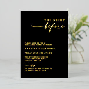 Invitación Con Relieve Metalizado Cena de Ensayo Minimalista Moderna la Noche Antes