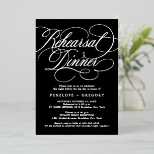 Invitación Con Relieve Metalizado Cena de ensayo plateada con caligrafía moderna ate