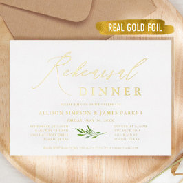 Invitación Con Relieve Metalizado Cena de Ensayo Rústica con Hojas de Oro