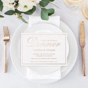 Invitación Con Relieve Metalizado Cena de Ensayo Tradicional Rosa Dorado