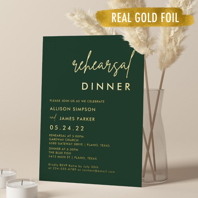 Invitación Con Relieve Metalizado Cena de ensayo verde esmeralda con papel de alumin (Subido por el creador)