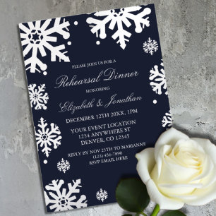 Invitación Con Relieve Metalizado Cena de invierno con copos de nieve azul de la mar