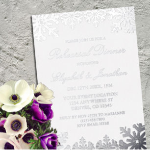 Invitación Con Relieve Metalizado Cena de invierno plateado con copo de nieve