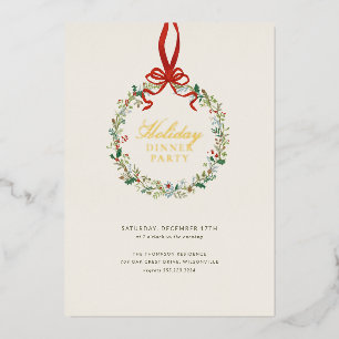 Invitación Con Relieve Metalizado Cena de Navidad con Botánica Vintage