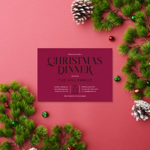 Invitación Con Relieve Metalizado Cena de Navidad Elegante Rojo