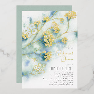 Invitación Con Relieve Metalizado Cena de pequeñas flores blancas