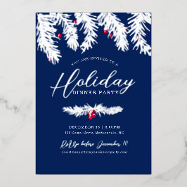 Invitación Con Relieve Metalizado Cena de vacaciones fiesta navidades rojos de color